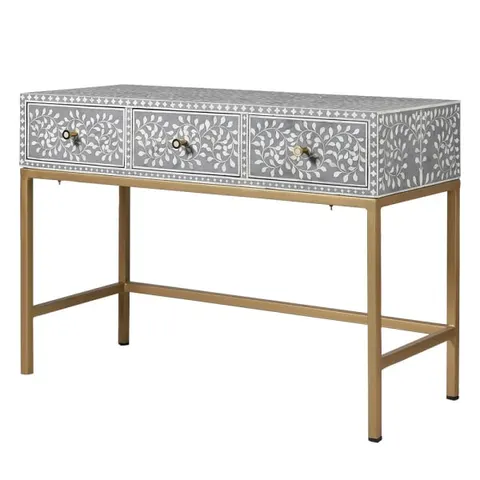 Konsola Belize Grey 107,5 cm szara bone inlay trzy szuflady