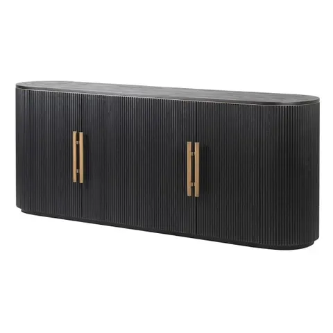 Czarna komoda ryflowana Nero Ribbed 200 cm z dębu