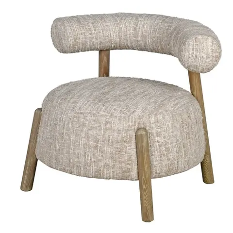 Fotel Belsize Bouclé 80 cm – kremowy z dębową konstrukcją
