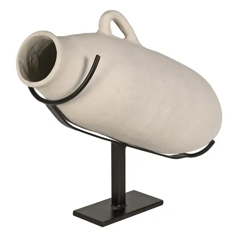 Amfora dekoracyjna Marlow Light 63 cm – jasna terakota na czarnym stojaku