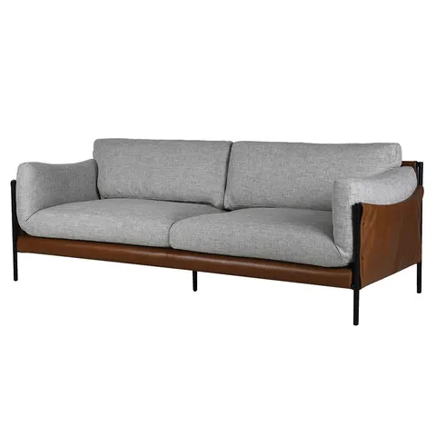 Sofa London 240 cm – szara sofa 3-osobowa z brązowymi detalami