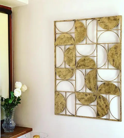 Ozdoba naścienna Rectangular Gold 100x72 cm żelazo stare złoto ażurowa dekoracja ścienna