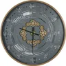 Zegar ścienny Industrial Cog 75 cm – szary zegar z dekoracyjnymi złotymi kołami zębatymi