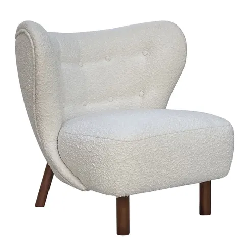 Fotel Lariat White biała tkanina boucle dekoracyjny fotel z oparciem