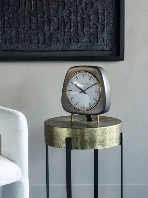Zegar stojący Mid-Century 28 cm styl retro czerń i mosiądz