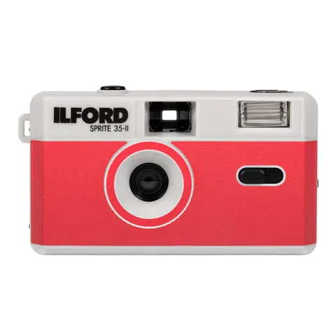 Analogowy aparat fotograficzny ILFORD Sprite 35-II Camera - czerwono-srebrny