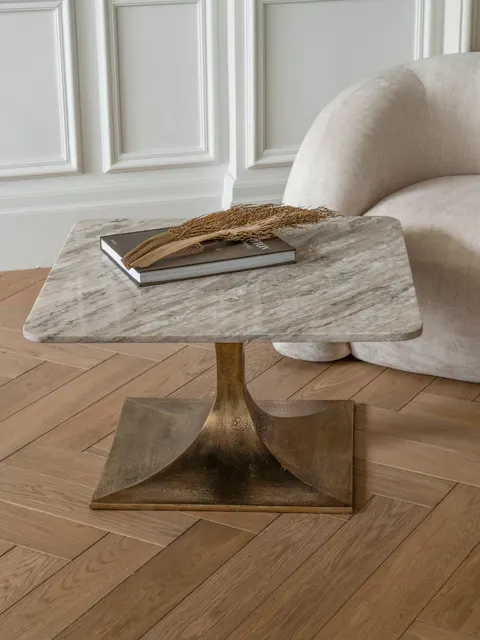 Stolik kawowy Altea Marble 70 cm kwadratowy marmurowy blat aluminiowa podstawa