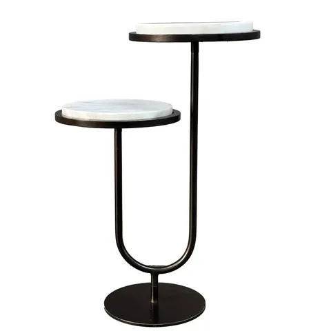 Podwójny stolik marmurowy Double White 59 cm - marmur biały Banswara dwa blaty