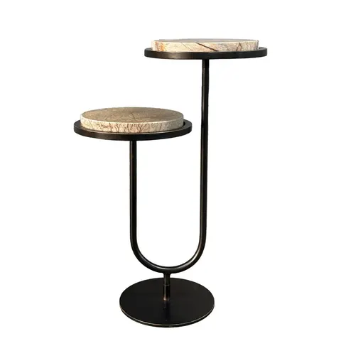 Podwójny stolik marmurowy Double Forest 59 cm - marmur brązowy dwa blaty
