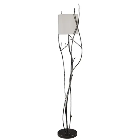 Lampa podłogowa Ember z abażurem - 174 cm żelazna podstawa i lniany abażur