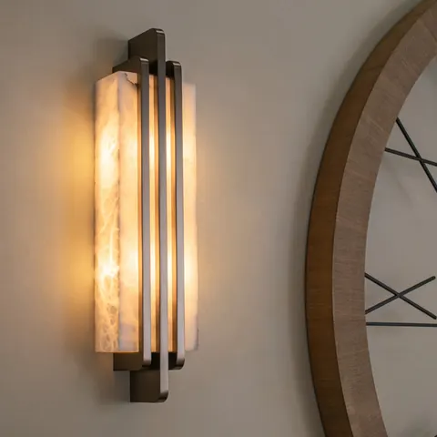 Kinkiet alabastrowy Llewellyn Bronze 60 cm z brązową ramą