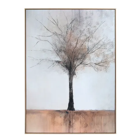 Obraz Stillroot 140 × 100 cm – drzewo w neutralnych tonach, jasna rama