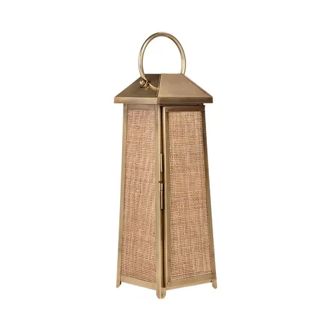 Lampion Belgravia 77 cm – antyczny mosiądz i rattan