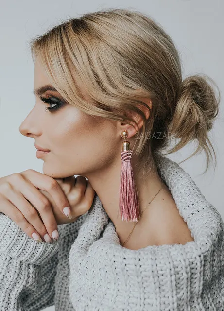 Kolczyki długie fringe pink