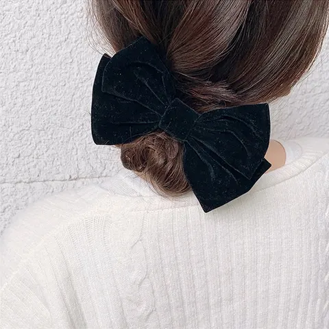 Spinka kokarda velvet czarna
