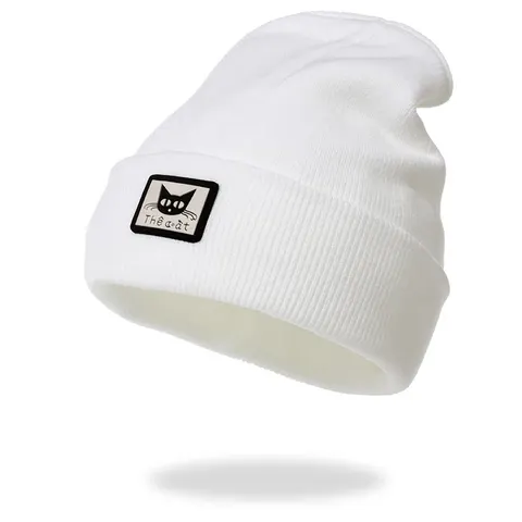 Czapka zimowa beanie Kot Kotek biała