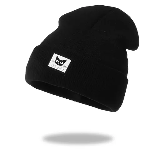 Czapka zimowa beanie Kot Kotek czarna