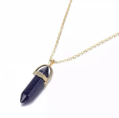 Naszyjnik złoty Amulet fioletowy brokat