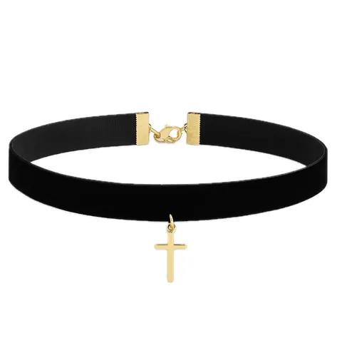 Choker czarny krzyżyk złoty