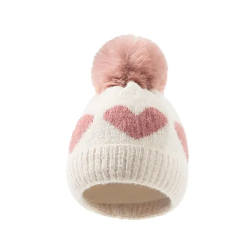 Czapka Baby z pomponem serduszko kremowa