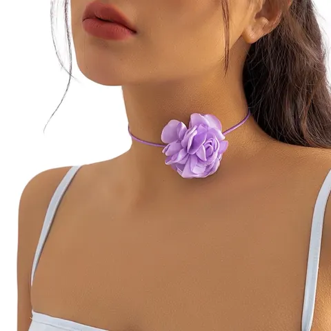 Naszyjnik choker kwiat boho fioletowy