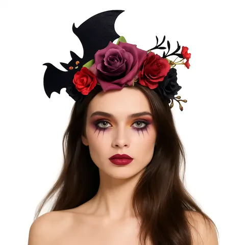 Wianek opaska Halloween kwiaty nietoperz