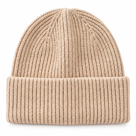 Włóczkowa czapka beanie w prążki beżowa