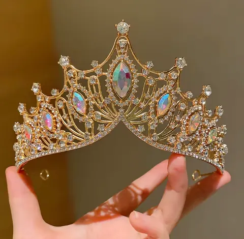Opaska korona złota tiara z kryształkami