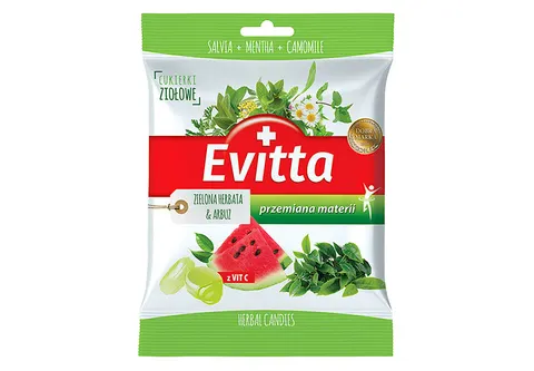 Cukierki bez cukru ZIELONA HERBATA - ARBUZ 60g Evitta
