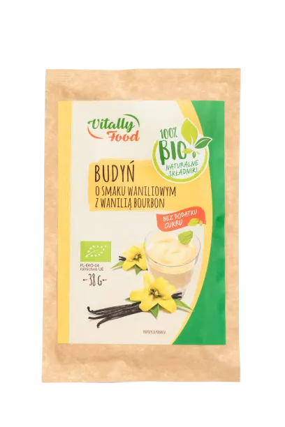 BUDYŃ O SMAKU WANILIOWYM Z WANILIĄ BOURBON BEZ DODATKU CUKRU BIO 38 g - VITALLY FOOD