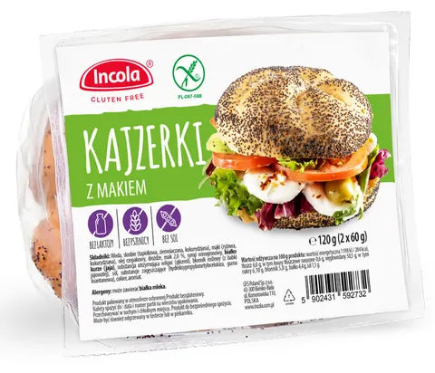 Bułki kajzerki z makiem bezglutenowe 120g Incola