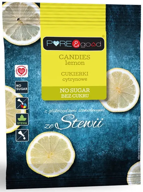 Cukierki Cytrynowe ze Stewią bez Cukru 50 g - Pure&good