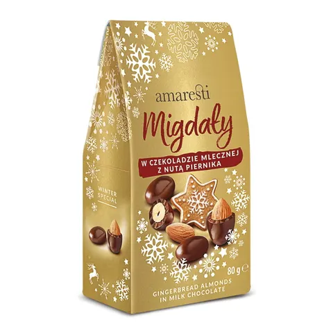 Migdały w czekoladzie mlecznej z nutą piernika 80g AMARESTI