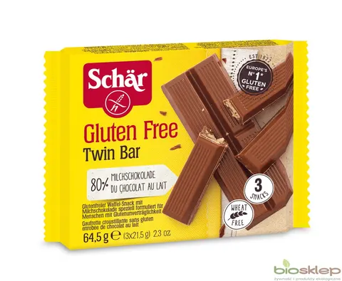 Twin-Bar Wafelki w Czekoladzie bezglutenowe 3x21,5g - Schar