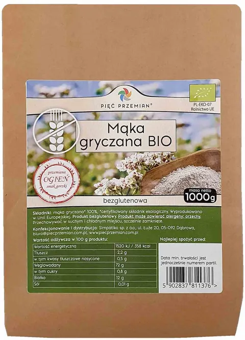 Mąka gryczana pełnoziarnista BIO 1000 g PIĘĆ PRZEMIAN