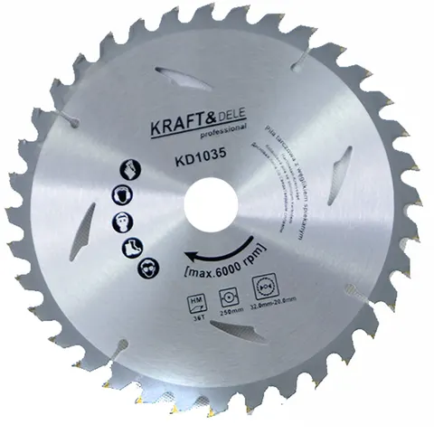 Tarcza do drewna - 250mm x 32mm - 36 zębów - Pierścienie redukcyjne (20-32mm) - KD1035