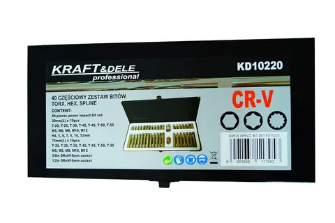 Zestaw bitów - 40szt - TORX, HEX, SPLINE - KD10220