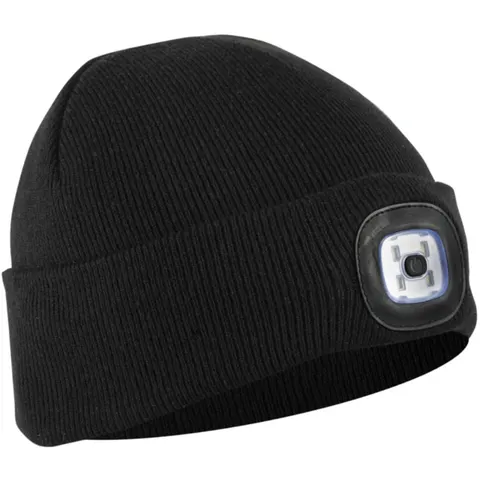 Czapka zimowa - latarka LED - USB - CZARNA - LAHTI PRO