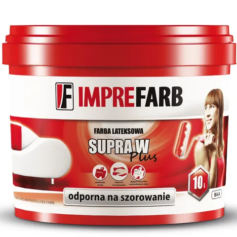 Farba lateksowa - SUPRA W PLUS - biała - wewnętrzna - 10L - IMPREFARB