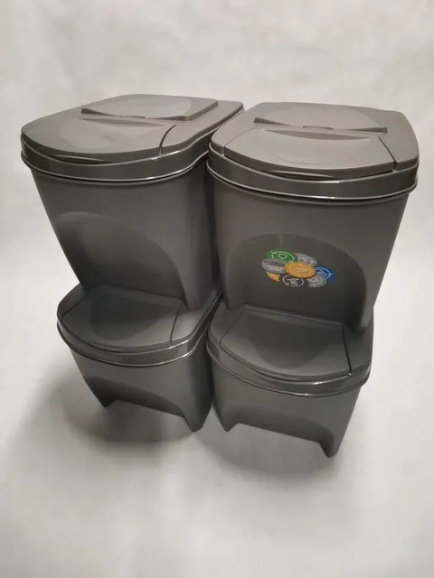 Prosperplast - SET 4 - kosz na śmieci góra 4x25l szary kamienny