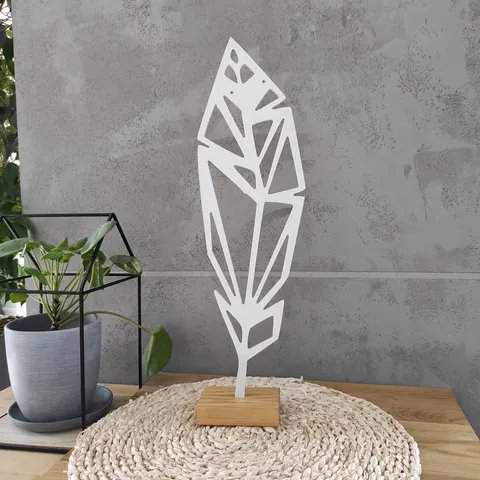 Drakaart - DEKORACJA STOJĄCA – Piórko geometryczne małe 45x13cm białe