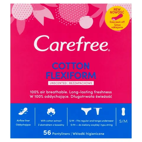 CAREFREE Wkładki higieniczne 56szt Flexiform Cotton