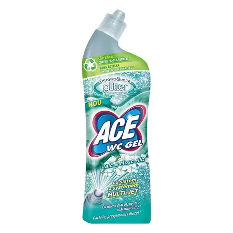 ACE Ultra żel do WC 700 ml z brokatem – Talk i Białe Piżmo, system Multi-Jet
