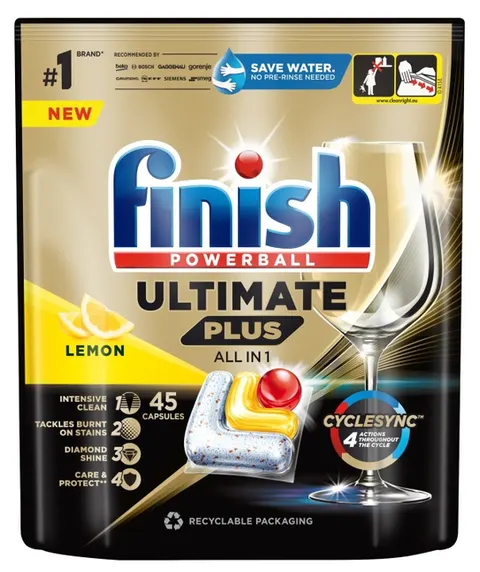 FINISH Powerball Ultimate Plus All in 1 Caps Lemon – Kapsułki do zmywarki 45 szt.