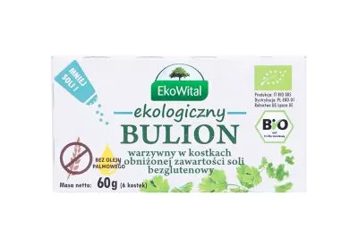 Bulion warzywny w kostkach o obniżonej zawartości soli bez oleju palmowego bezglutenowy BIO 60 g EkoWital