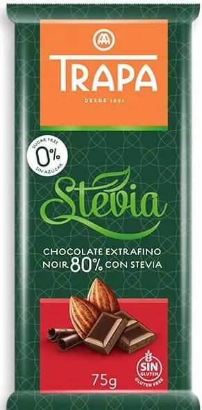 Czekolada Gorzka 80% Kakao Słodzona Stewią bez Dodatku Cukru 75 g - Trapa