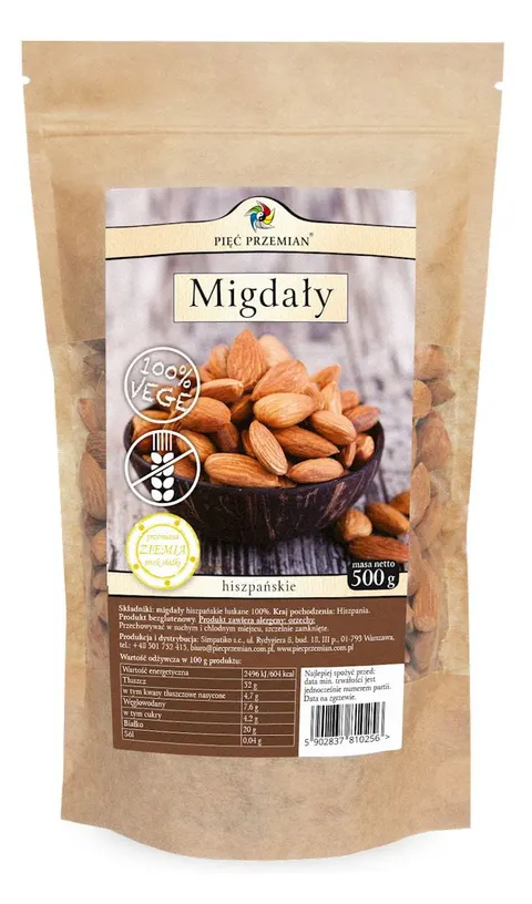 Migdały Łuskane Bezglutenowe 500 g - Pięć Przemian