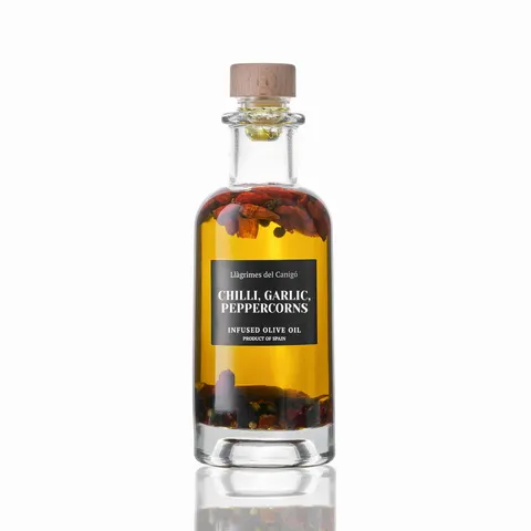 Oliwa z Oliwek Extra Virgin z Chilli, Czosnkiem i Pieprzem 250ml - Llagrimes del Canigó