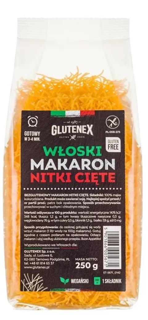 MAKARON WŁOSKI NITKI CIĘTE 250G GLUTENEX