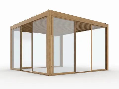 DRZWI PRZESUWNE SZKLANE LUXE 370X218 CM DO PERGOLI 4M KOLOR DREWNA